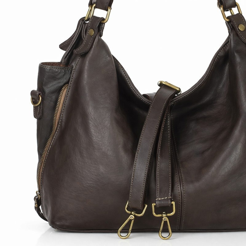 Torba skórzana wysokogatunkowa na ramię styl miejski shoulder leather bag - MAZZINI brąz caffe