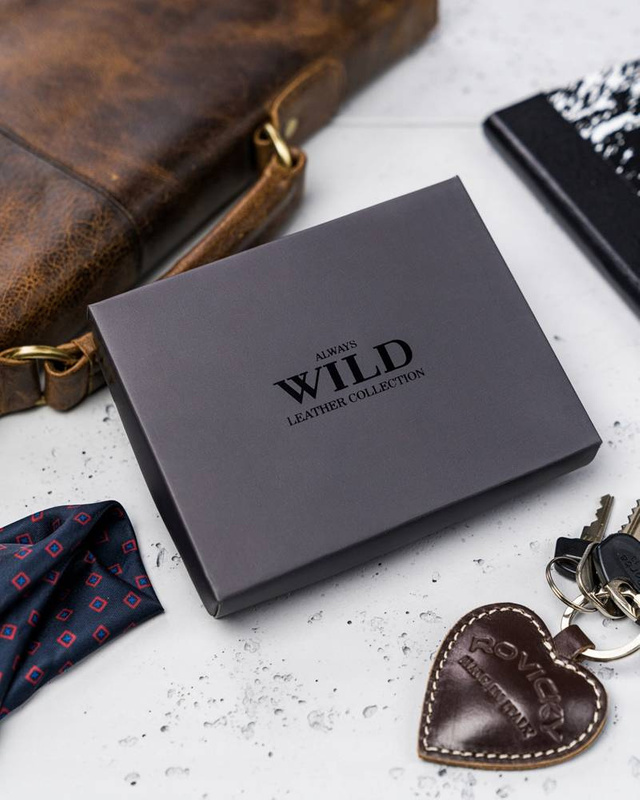Duży rozbudowany pionowy skórzany zapinany męski portfel Wild z RFID
