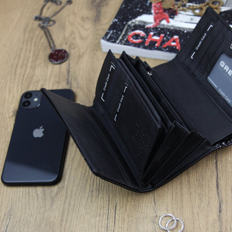 Gregorio Damski skórzany portfel skóra krokodyla portmonetka lakierowana