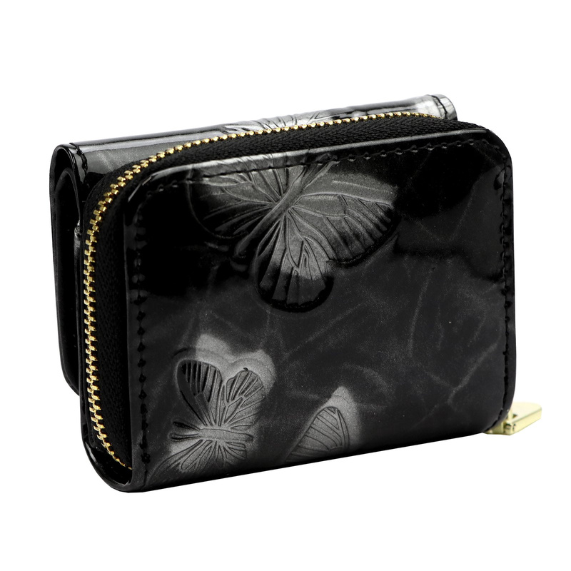 Gregorio mały portfel damski skóra naturalna lakierowana portmonetka motyle