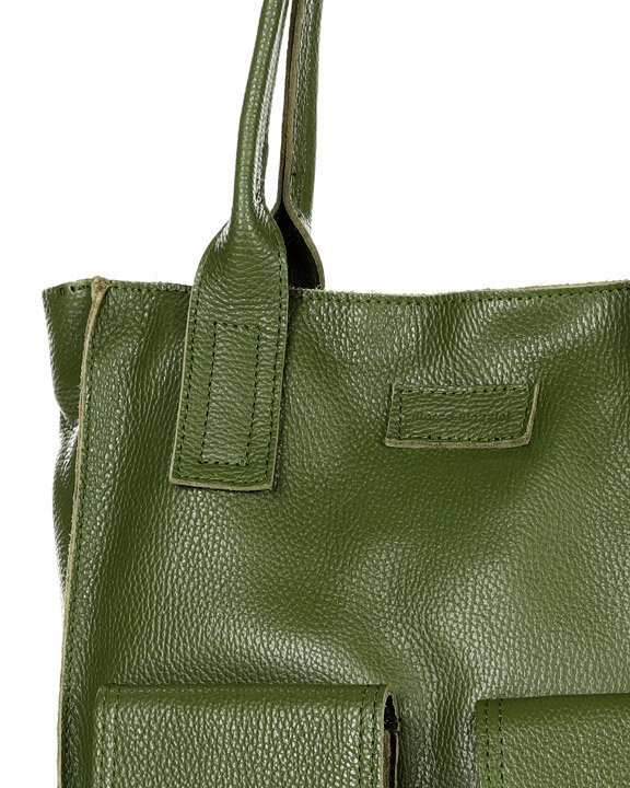 Torebka shopper z kieszeniami MAZZINI - Ravenna militarny zielony
