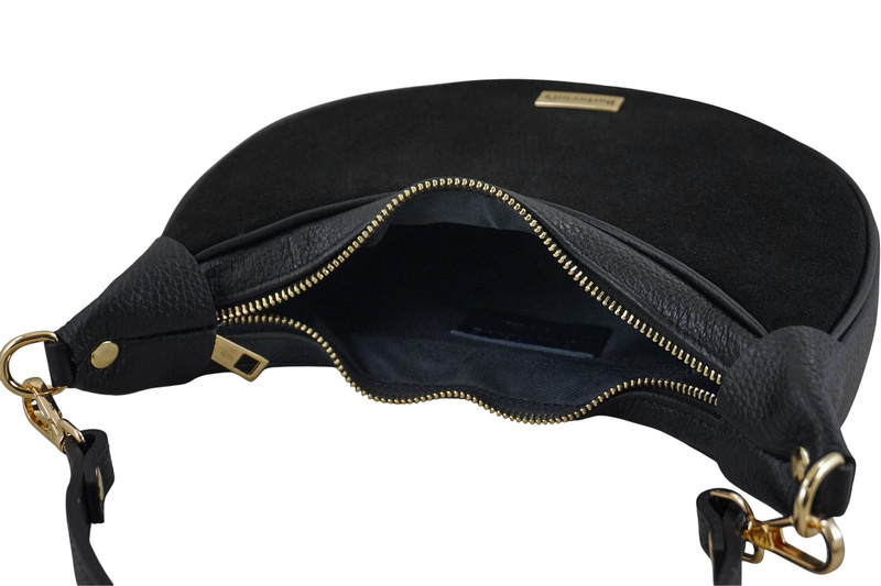 Subtelna mini torebka z miękkim zamszem i złotymi detalami - Czarna