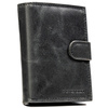 Pionowy portfel męski ze skóry naturalnej w czarnym kolorze zamykany na zatrzask - Peterson