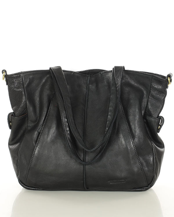 Miękka torebka skórzana shopperka na ramię - MARCO MAZZINI - czarna