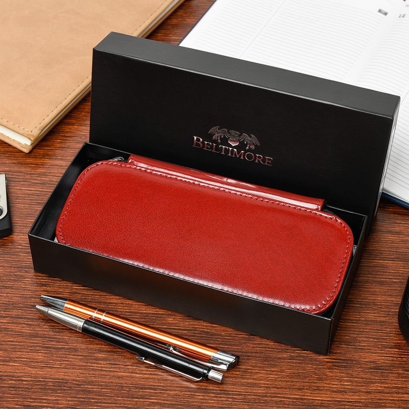 Granatowy piórnik Skórzany etui na pióro Beltimore J05