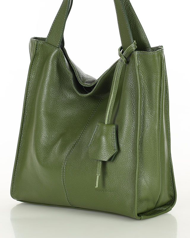 Modna torebka damska skórzany shopper bag - MARCO MAZZINI Portofino Max zielony khaki