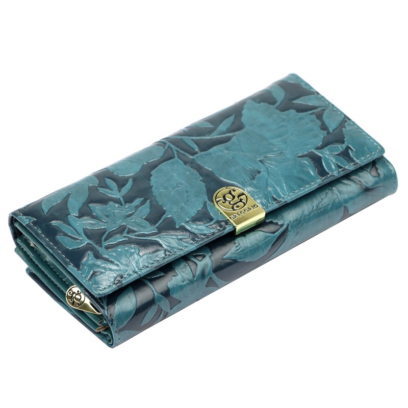 Gregorio podłużny damski portfel duży skóra naturalna kwiatowy wzór