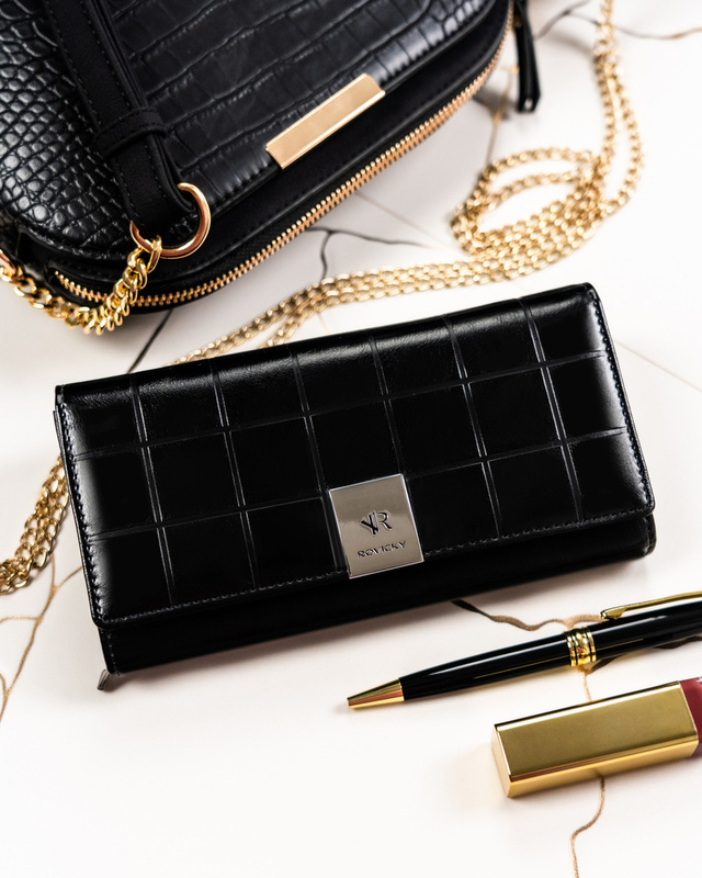 Rovicky damski duży portfel skóra naturalna i eko podłużna portmonetka