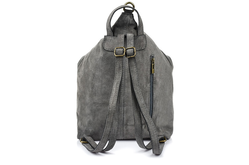 Szary Włoski Stylowy Plecak Damski Skórzany Zamsz A4 W14