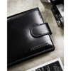 Zestaw prezentowy: skórzany portfel męski w czarnym kolorze z systemem RFID i pasek ze skóry ekologicznej - Peterson