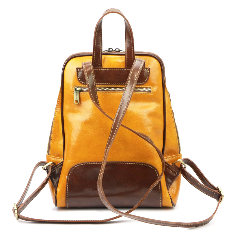 Florence Miejski Damski plecak skóra naturalna z kieszeniami na suwak