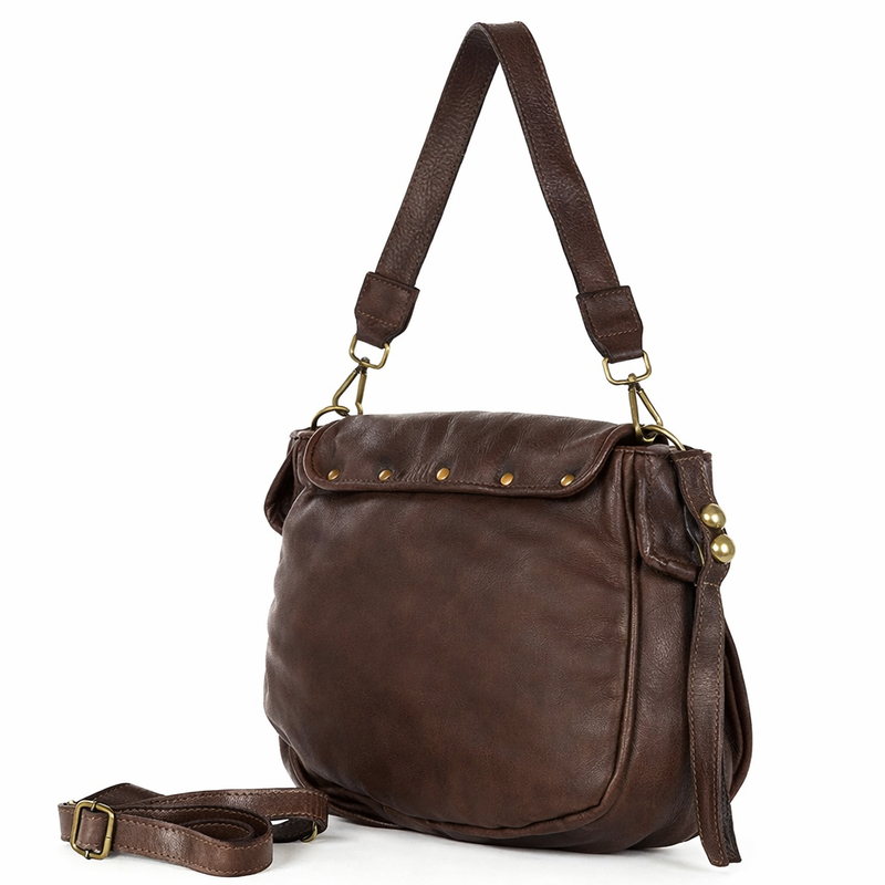 Mazzini Torebka classic saddle bag ze skóry naturalnej na ramie ciemny brąz caffe