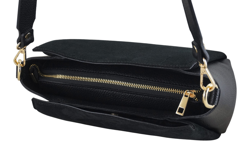 Torebka miejska z naturalnego zamszu i skóry - Czarna