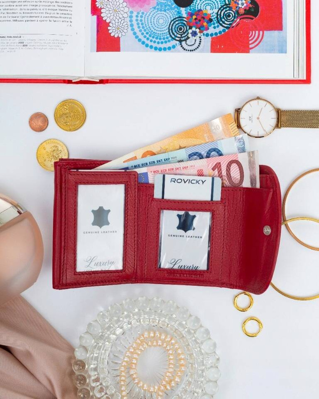 Rovicky mała portmonetka skóra naturalna zgrabny portfel damski mały