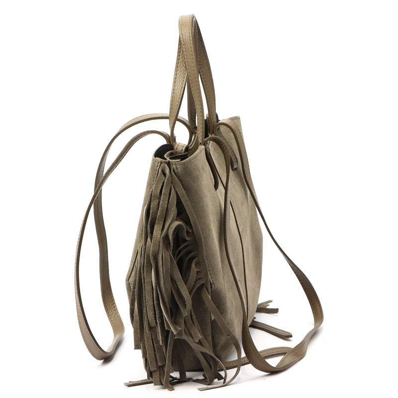 Vera Pelle damska shopperbag zamszowa torebka na ramię z frędzlami