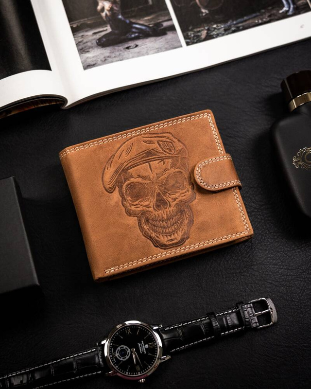 Skórzany męski portfel wzór czaszki od Always Wild