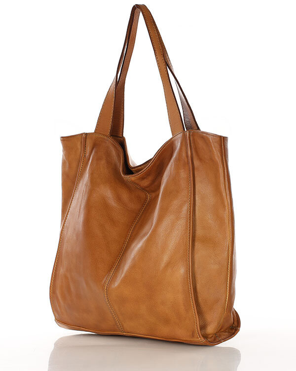 Duża skórzana torebka shopper na ramię – MARCO MAZZINI brązowa camel, idealna na miasto