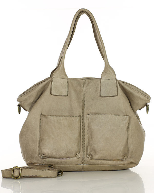 Torebka skórzana shopper bag - MARCO MAZZINI beż taupe