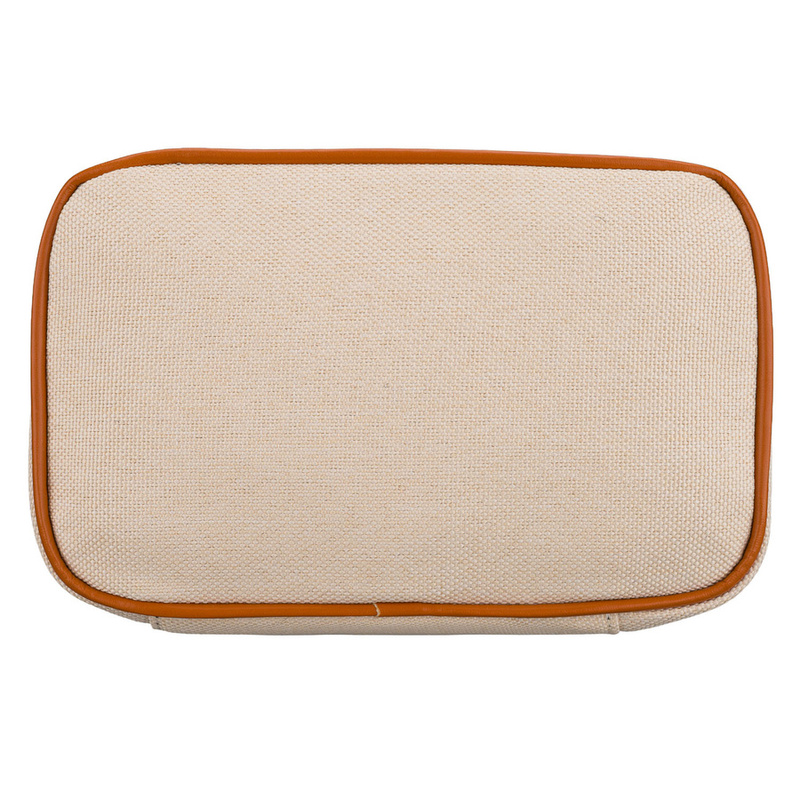 Beżowo-brązowa kosmetyczka z tkaniny syntetycznej wyposażona w uchwyt, zamykana suwakiem - Peterson