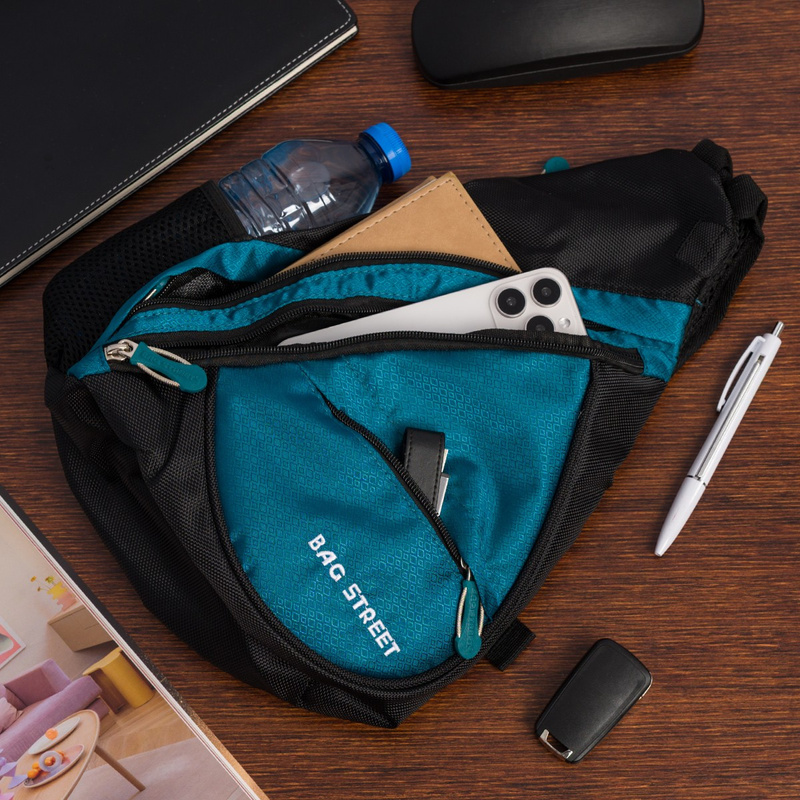 TURKUSOWO-CZARNY PLECAK sportowy MAŁY lekki NA RAMIĘ T18