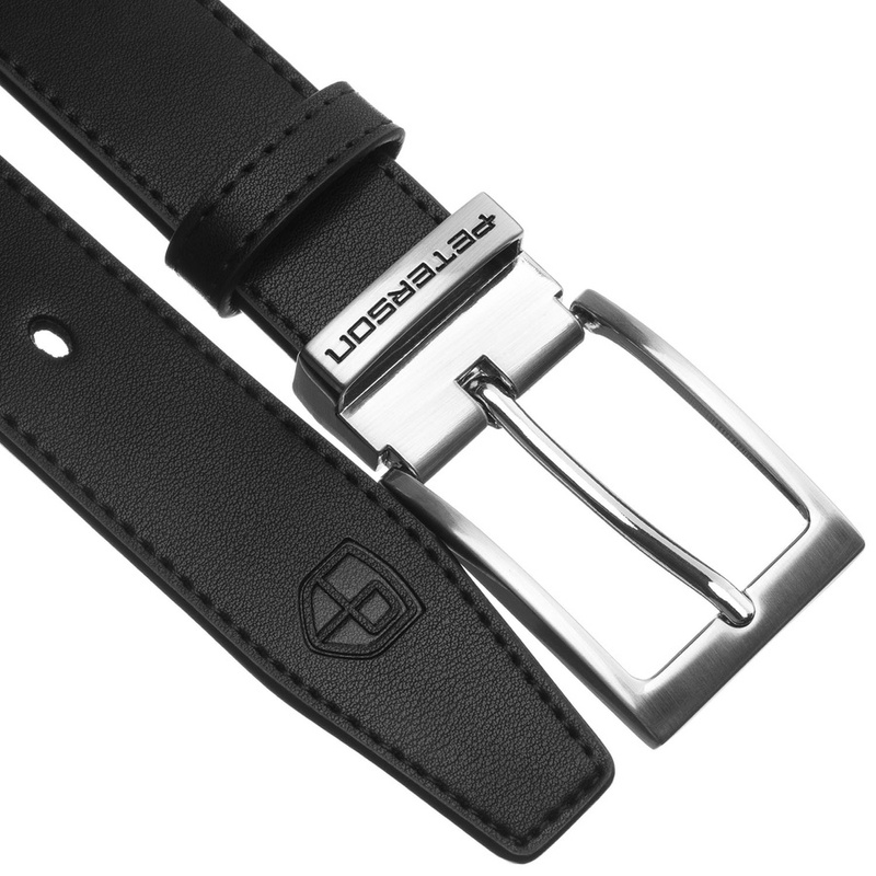 Czarny, szeroki pasek męski wykonany ze skóry naturalnej - Peterson