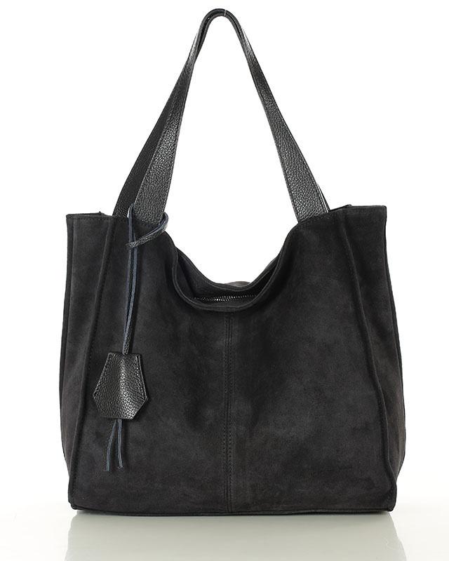 Czarna torba zamszowa ze skóry typu shopper - MARCO MAZZINI