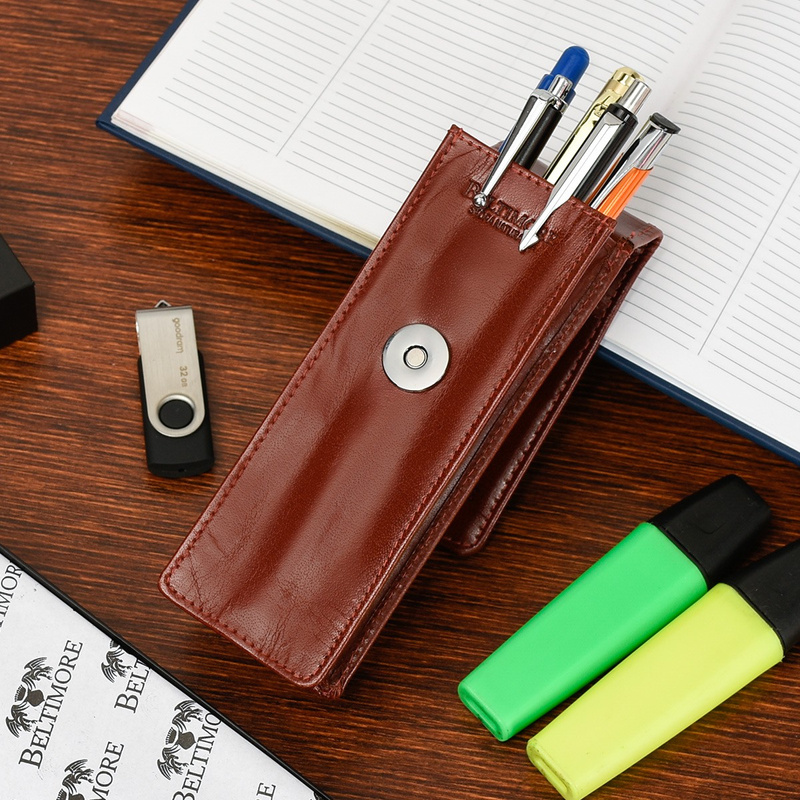 Etui na długopisy pojemne brązowe skórzane Beltimore G91