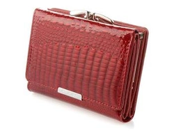 Portfel damski skórzany lakierowany bigiel trzy komory niebieski L65