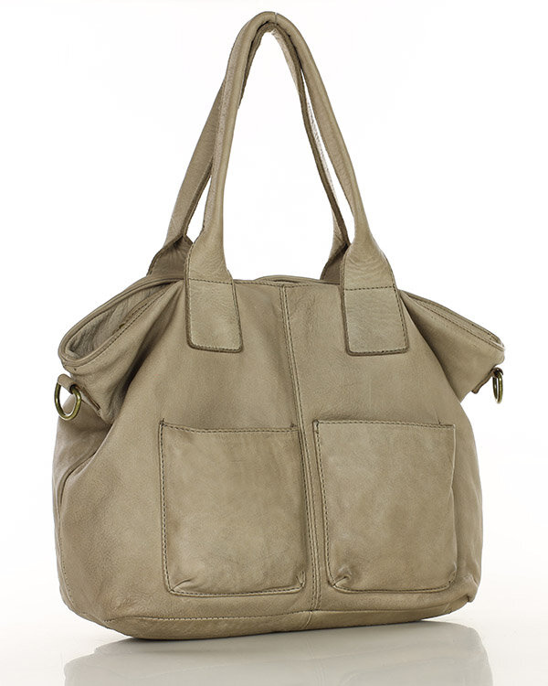 Torebka skórzana shopper bag - MARCO MAZZINI beż taupe