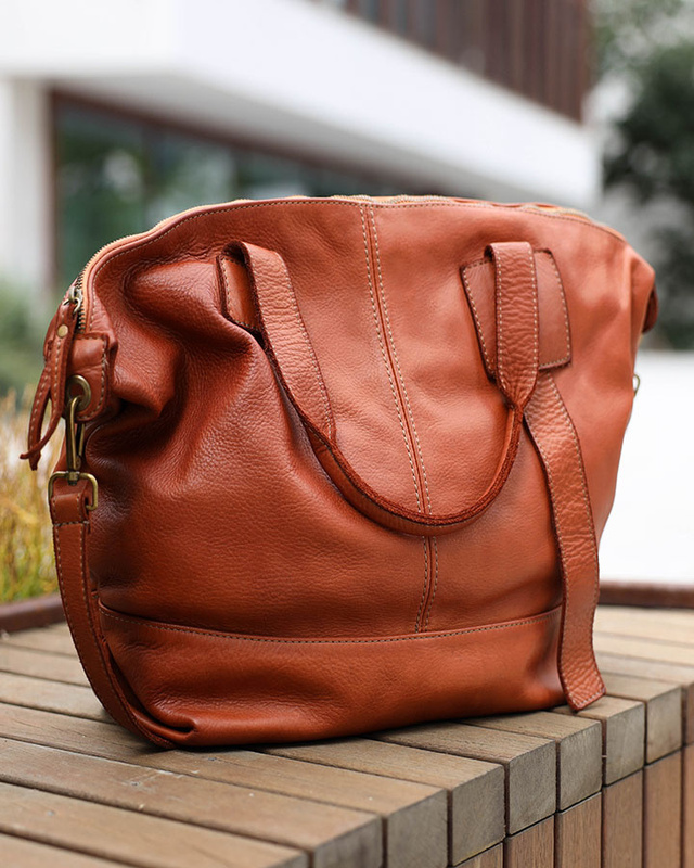 Duża torba shopper A4 z miękkiej włoskiej skóry Marco Mazzini camel