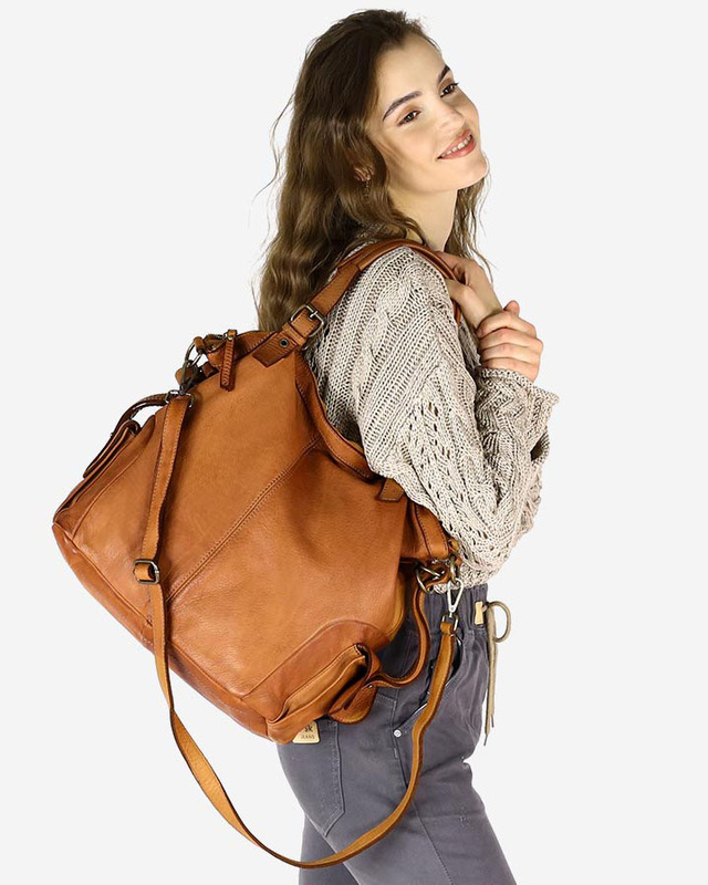 MARCO MAZZINI Miejska torba skórzana z regulowaną rączką old leather handmade camel