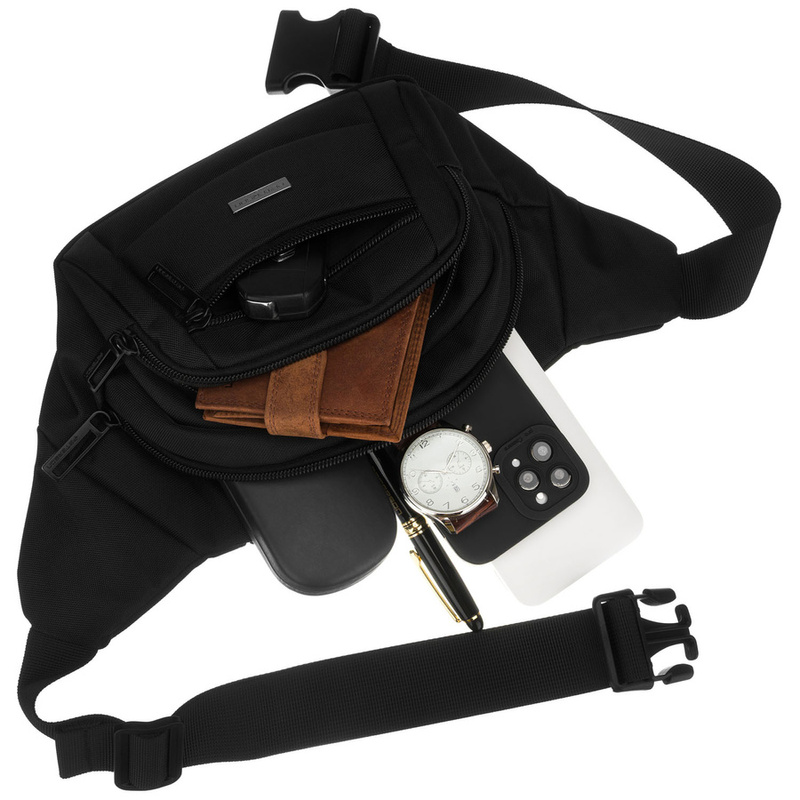 Czarna saszetka męska, jednokomorowa z czterema dodatkowymi kieszeniami, wykonana z cordury - Peterson