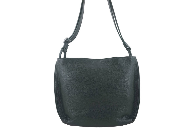 Duża torba damska skórzana na ramię - Zielona ciemna