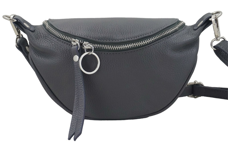 Saszetka nerka skórzana damska - Szara ciemna