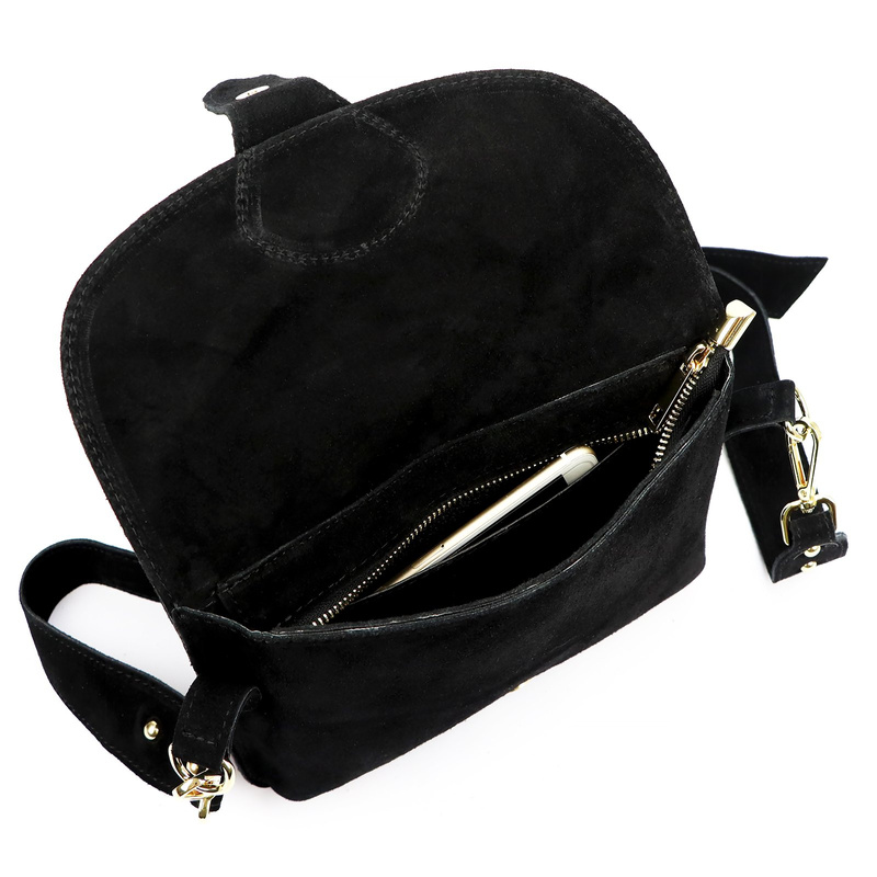 Luka zamszowa damska listonoszka torebka na ramię skórzana z kieszenią