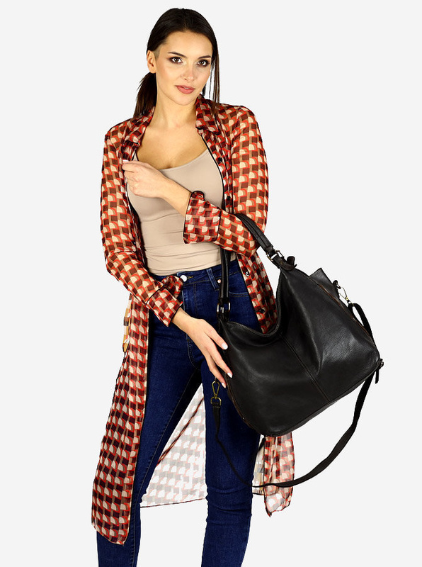 Torba skórzana wysokogatunkowa na ramię styl miejski shoulder leather bag - MARCO MAZZINI czarna