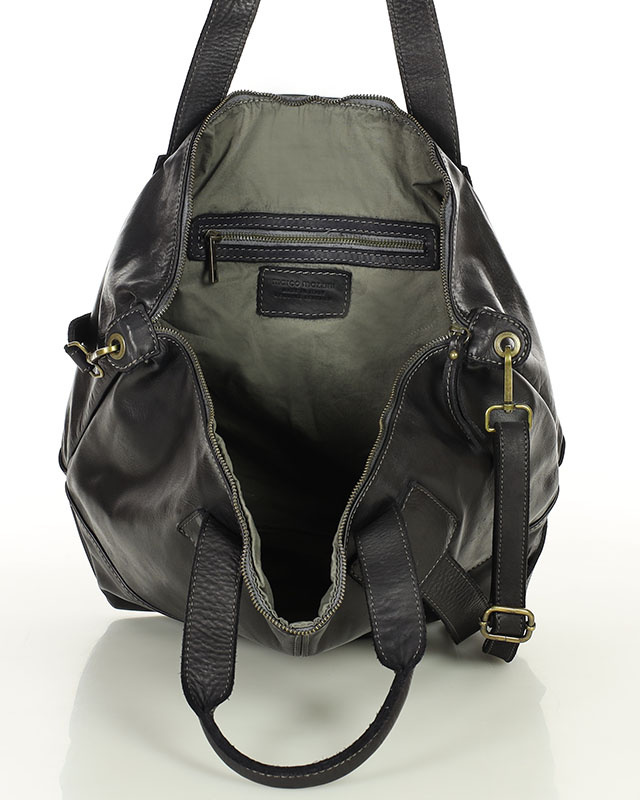 Duża torba shopper czarna A4 z miękkiej włoskiej skóry Marco Mazzini