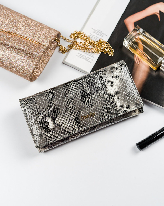 Rovicky podłużna damska portmonetka skóra naturalna portfel wzór węża RFID