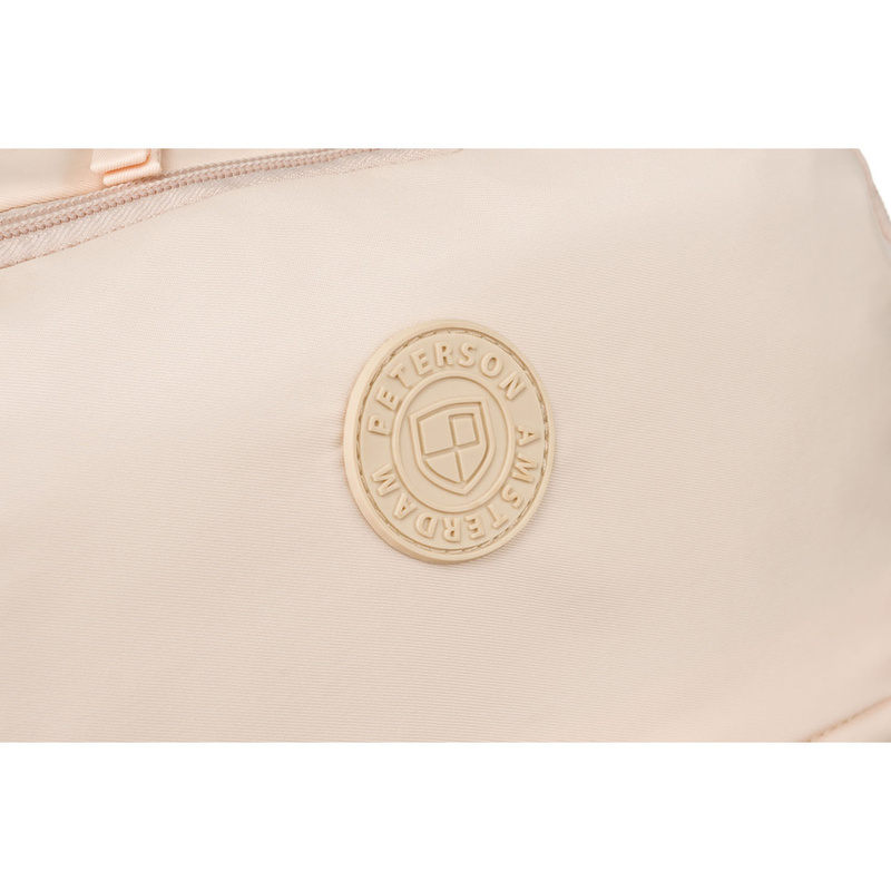 Plecak podróżny z portem USB wykonany z poliestru w beżowym kolorze - Peterson