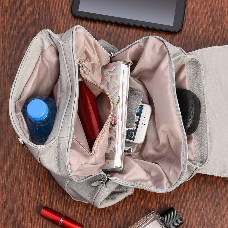 Beltimore plecak skórzany damski z klapą solidny jasno- szary S41