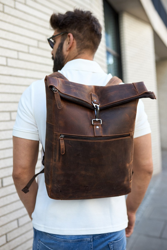 Plecak skórzany na laptopa 15,6 biznesowy duży A4 pojemny brązowy premium Beltimore N19