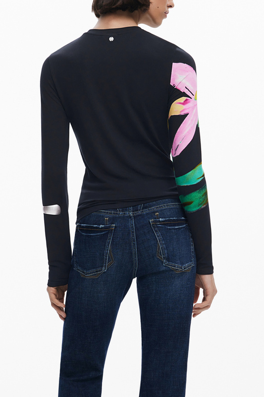 DAMSKI T-SHIRT Z DŁUGIM RĘKAWEM DESIGUAL W KOLORZE CZARNYM