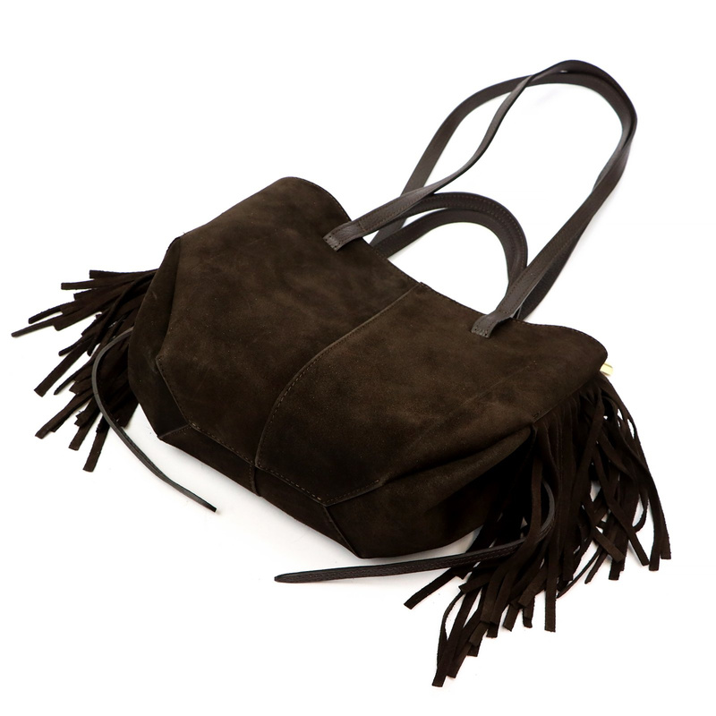 Vera Pelle damska shopperbag zamszowa torebka na ramię z frędzlami