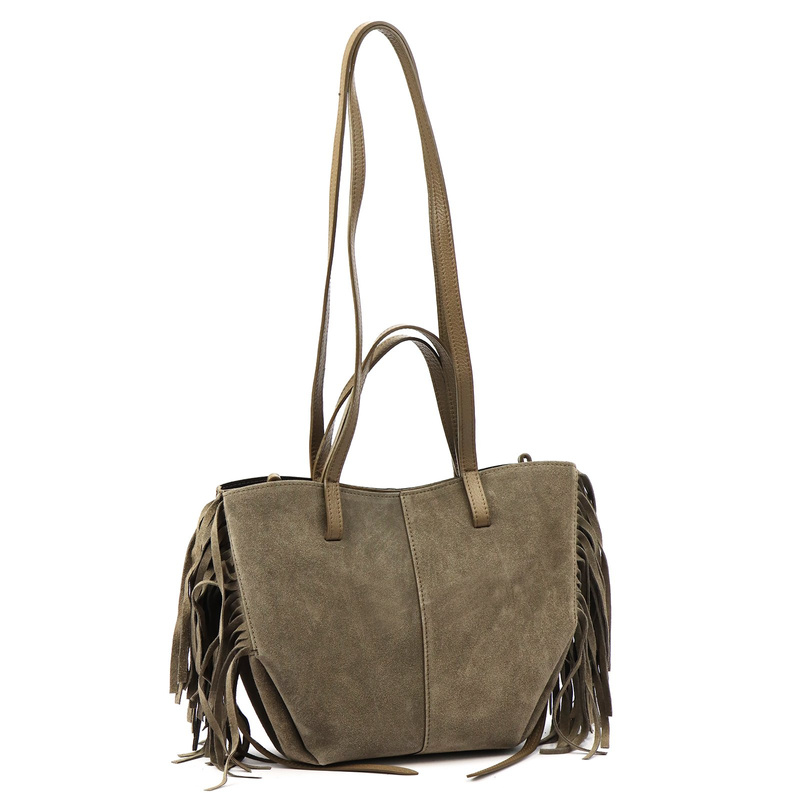 Vera Pelle damska shopperbag zamszowa torebka na ramię z frędzlami