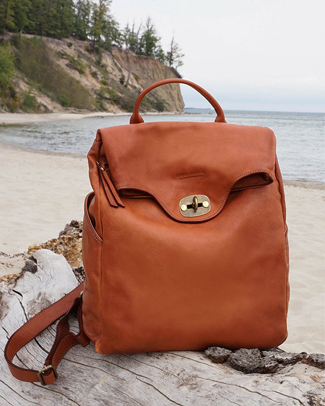 MARCO MAZZINI Duży akademicki plecak old pelle travel big brąz camel