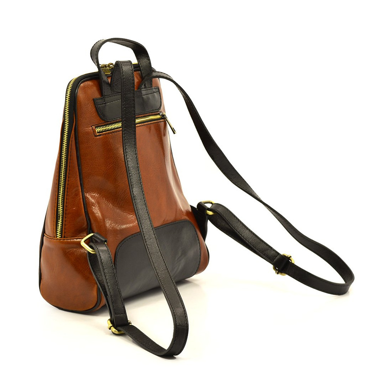 Florence Miejski Damski plecak skóra naturalna z kieszeniami na suwak