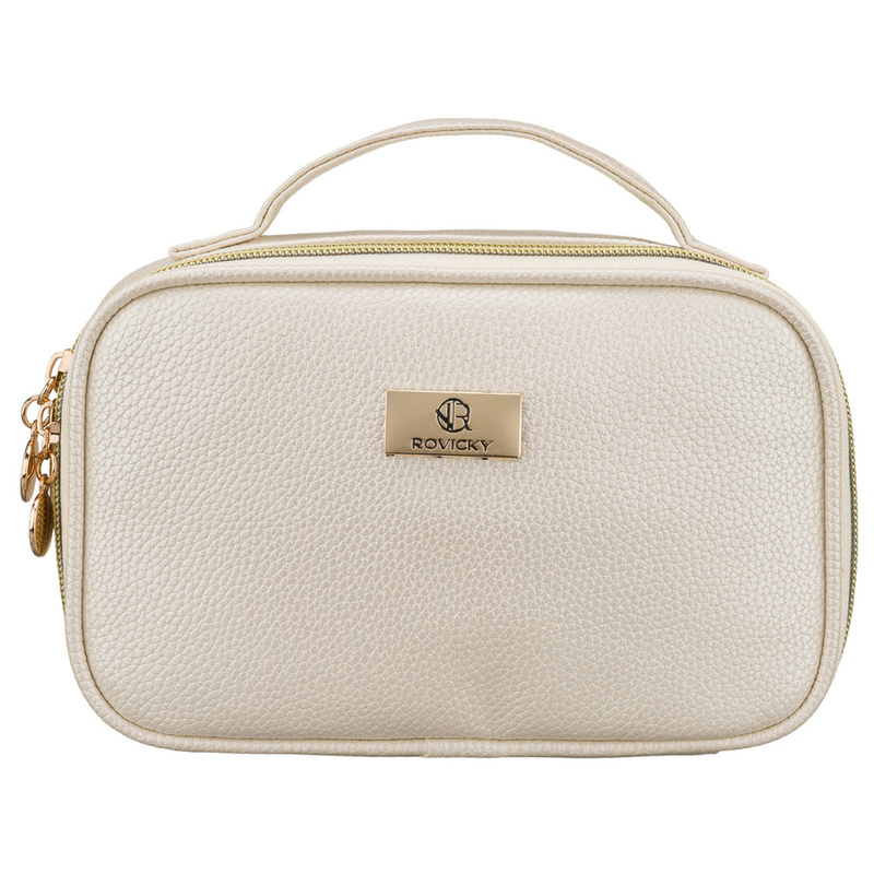Praktyczna kosmetyczka ze skóry ekologicznej w jasnobeżowym kolorze - Rovicky