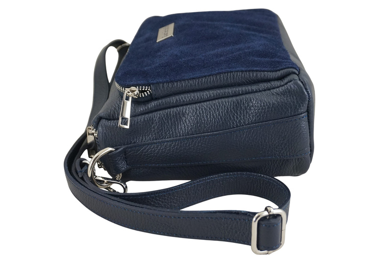 Codzienna torebka ze skóry naturalnej z zamszem - Granatowa