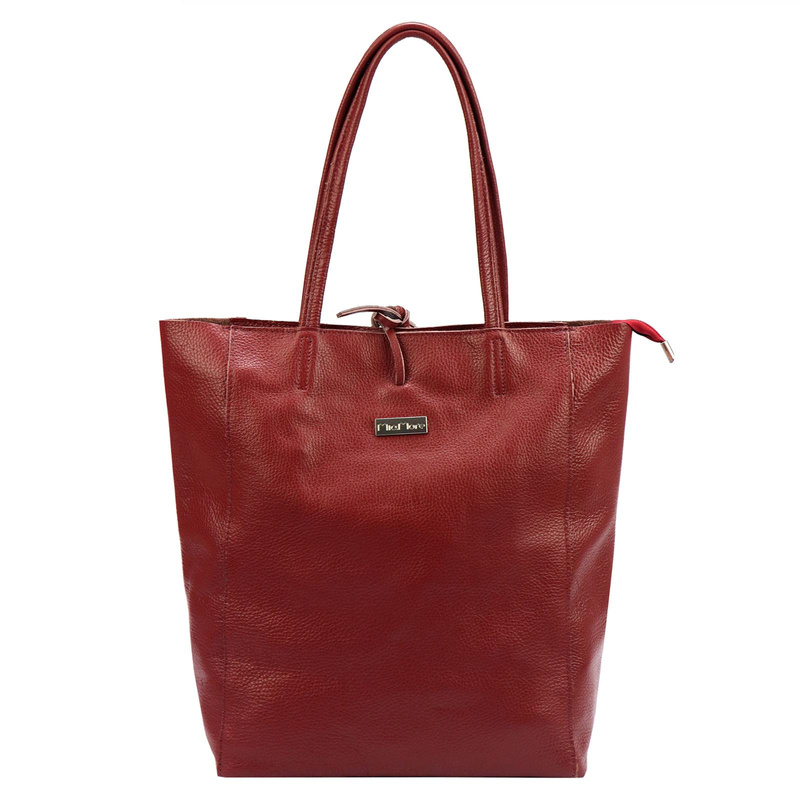 MiaMore Skórzana damska shopperbag duża torabka na ramię z kieszenią