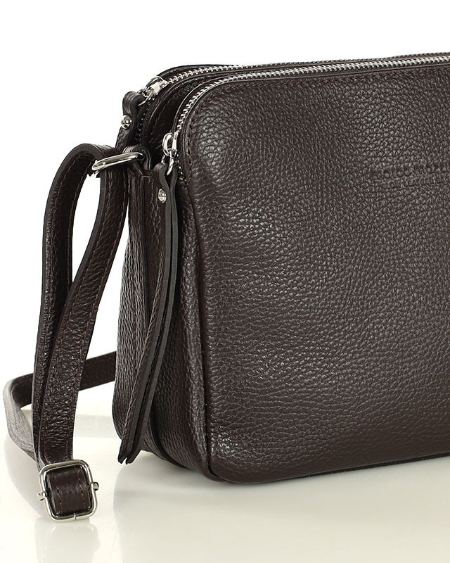 Torebka skórzana crossbody listonoszka dwie komory - MARCO MAZZINI ciemny brąz